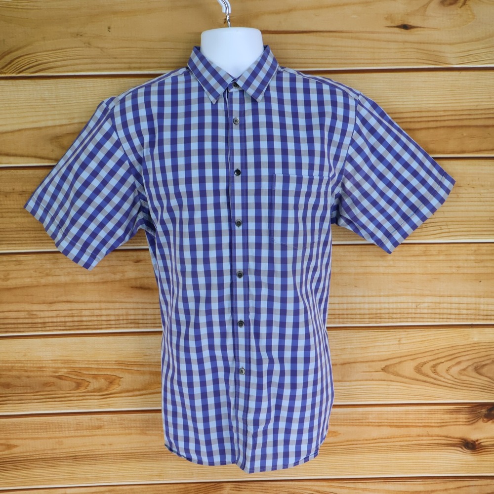 Blue Gray Checks Casual Button Up Shirt Mens L‎ Cotton Authentic Quality GAZMAN
